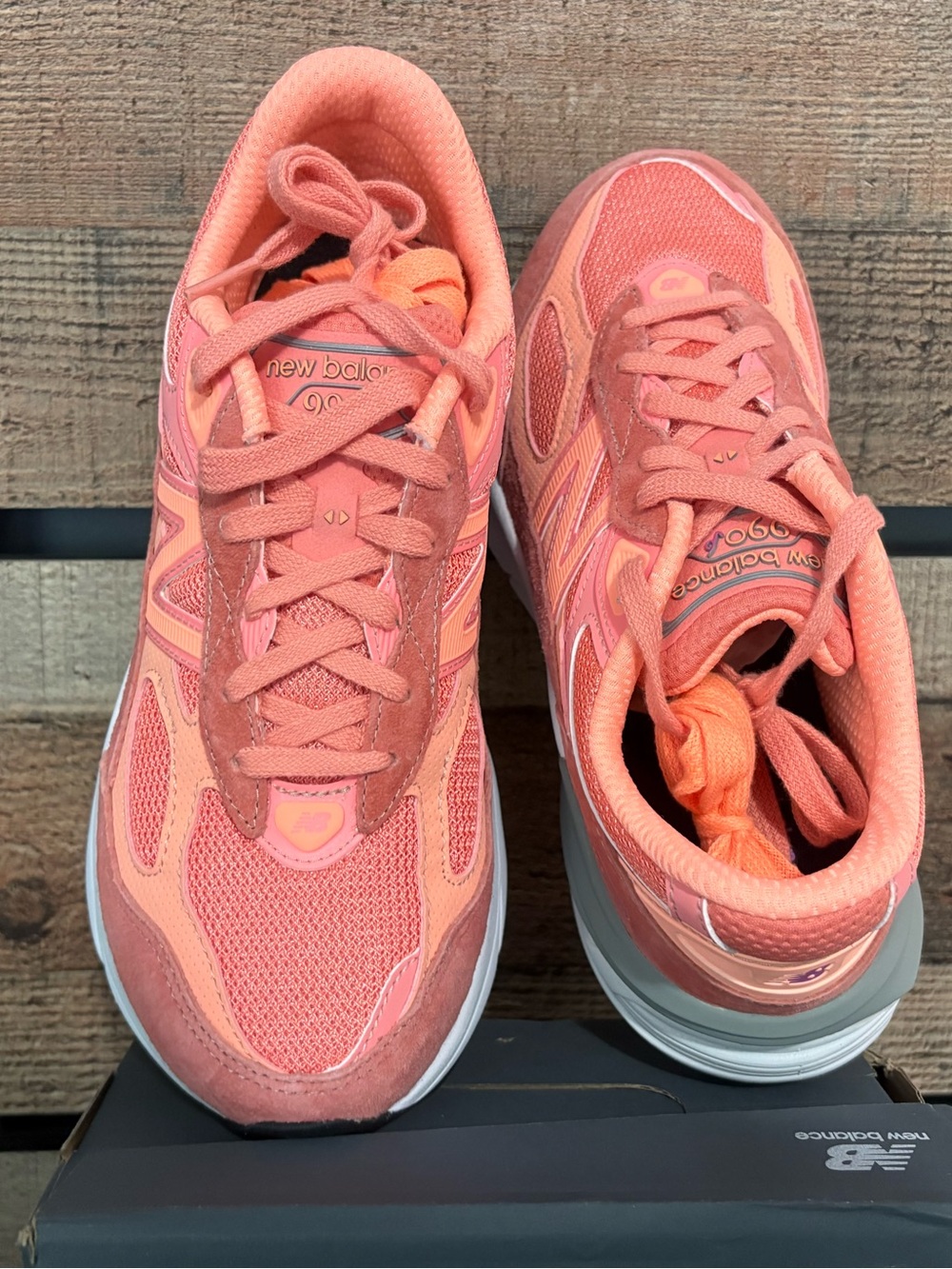 New Balance Women’s 990 Coral Pink Suede & Mesh Sneakers - Picture 3 of 6